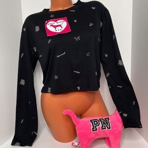 Victoria’s Secret PINK XS S M 100% Cotton Logo Long-sleeve Shirt Cropped Top